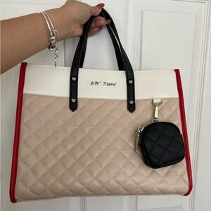 Chic Quilted Tote Bag with Red Trim